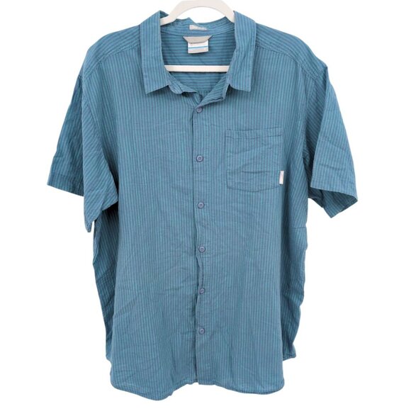 Columbia XL Under Exposure Button Front Shirt Blue Stripe Short Sleeve Casual - Picture 1 of 6